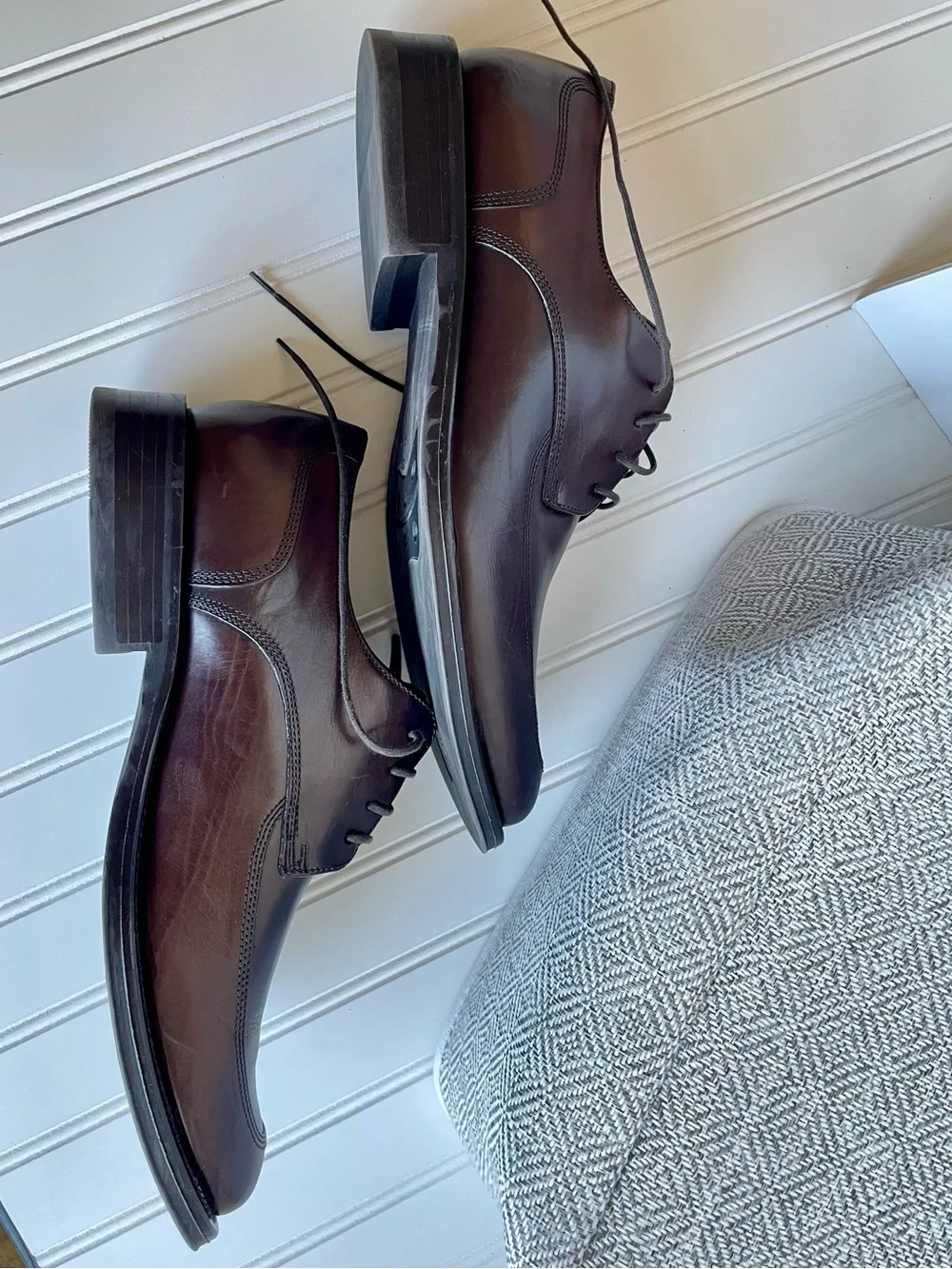 Kenneth Cole New York Brown Leather Dress Shoe Derby Silver Tech Square Toe Sz10